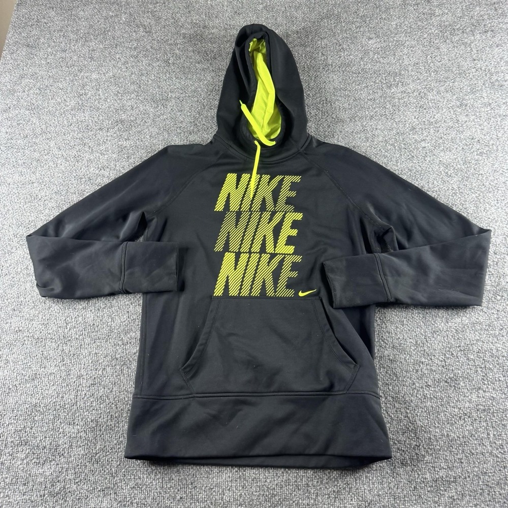 Nike Hoodie‎ Mens M Black Therma-FIT Fleece Kangaroo Pocket Graphic Sweatshirt